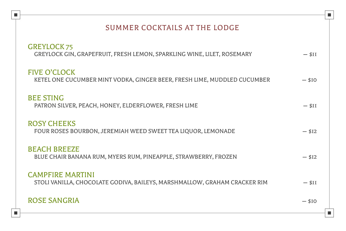 Restaurant Menu The Proprietor's Lodge Restaurant, Lakefront Restaurant on Pontoosuc Lake